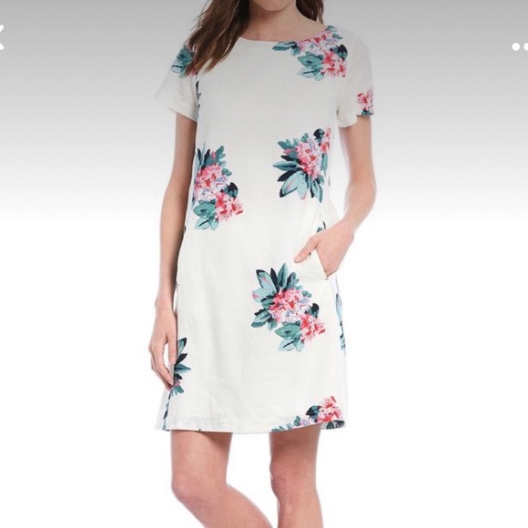 Joules Fifi Cotton Linen Blend Short Sleeve Floral Shift Dress with Pockets - Picture 7 of 16